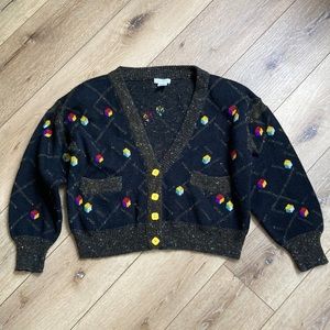 Vintage Susann D Wool Blend Cardigan Sweater Size M 80’s Funky Buttons